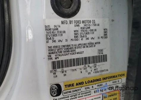 2016 Ford Expedition Limited from USA, damaged, VIN 1FMJU2AT1GEF49227